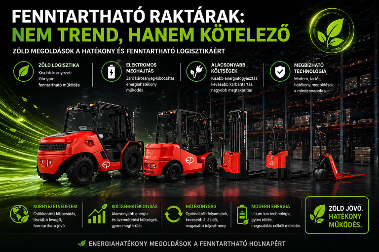 Zöld raktár megoldások: elektromos targoncák, energiahatékony rendszerek és fenntartható anyagmozgatás, nagy ...